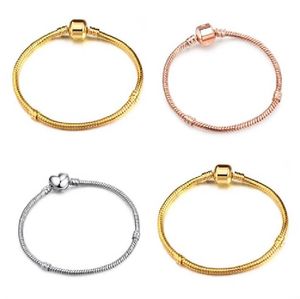 3 mm 17-21cm Or argent plaqué or rose Bracelet chaîne serpent avec fermoir baril Fit perles européennes Pour Bracelet Avec Sans Logo