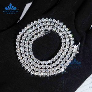 3 mm 3 griffes Prong Moisanite Tennis Chain VVS Iced Out Round Brilliant Diamond Diamond Gold plaqué fin Fine pour hommes Femmes