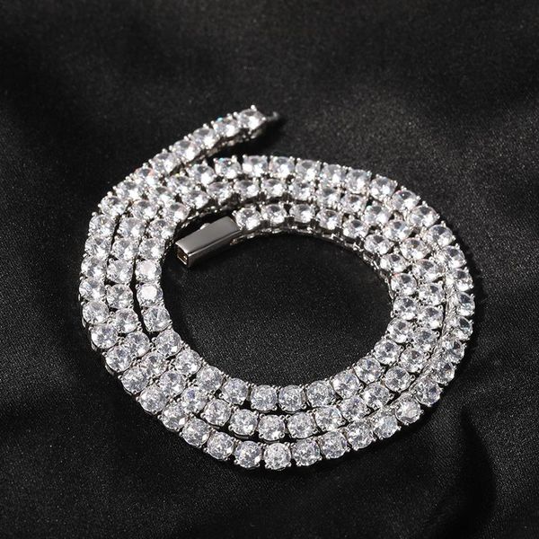 Chaînes de Tennis Hip Hop pour hommes et femmes, colliers en Zircon AAAAA, boucle de printemps scintillante, plaqué or véritable 18 carats, bijoux 240A, 3mm 4mm 5mm