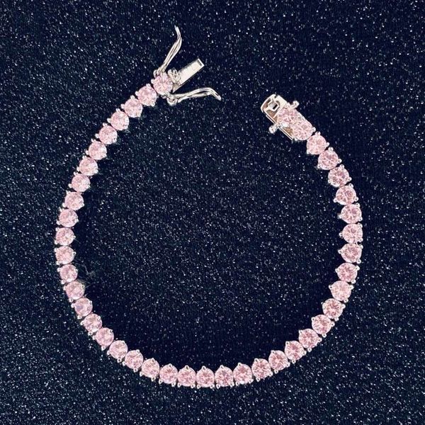 Pulsera de cadena de tenis de 3 mm de 3 mm Circón de circón rosa Gold de cobre chapado Hip Hip Joyería para hombres Mujeres Color múltiple Color al por mayor