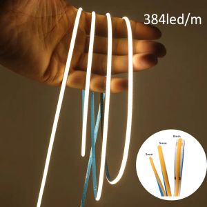 Bandes LED COB ultra fines de 3 mm 5 mm 12 V 24 V RA90 à haut CRI LED, ruban lumineux découpable, flexible, 16,4 pieds, super lumineux IP20 pour intérieur de maison LL