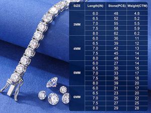 3 mm-6mm 925 Sterling Silver VVS Moissanite Tennis Bracelet Pass Diamond Test Gratis gegraveerde bling heren Fine Jewelry for Women 2849