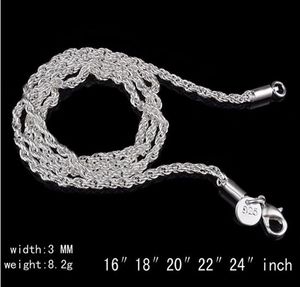 3mm 925 argent corde chaîne collier chaînes de mode hommes femmes bijoux collier bricolage accessoires 16 18 20 22 24 pouces