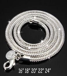3 mm 925 Sterling Chain Silver Necklace 16/18/20/22/ 24 inch vast Silver Silver Lobster Clasp kettingketens voor vrouwen sieraden1581004