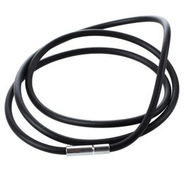 Collar de cordón de caucho negro de 3 mm con cierre de acero inoxidable Accesorios de gargantilla para hombres y mujeres Collier - 25 5inch193C