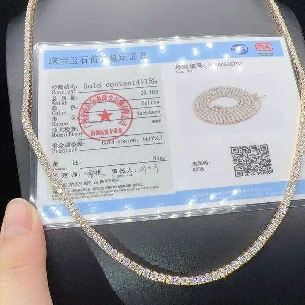3 mm personnalisé 10k Real Gold VVS Moisanite Lab Diamond Diamant Out Jewelry Moisanite Lab Lab Diamond Tennis Chaîne