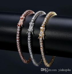 Bracelets de chaîne de tennis hip hop 3 mm CZ pavée pour hommes femmes bijoux bracelet de tennis