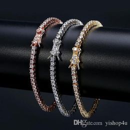 3mm Hip hop tennis chain bracelets cz paved for men women jewelry tennis bracelet mens jewelry gold silver rose gold 7inch 8inch254z