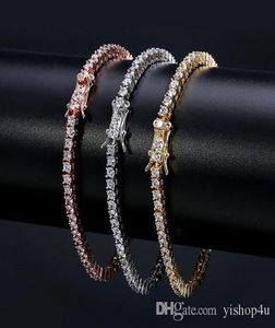 3 mm hiphop tennisketen armbanden cz geplaveid voor mannen dames sieraden tennis armband heren sieraden goud zilver roze goud 7inch 8inch2738507