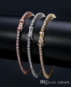 3 mm hiphop tennisketen armbanden cz geplaveid voor mannen dames sieraden tennis armband heren sieraden goud zilveren rosé goud 7inch 8inch5532456