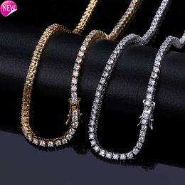 3 mm Iced Out Bling Zircon 1 Row Tennis Chain Collier Men Hip Hop Jewelry Gold Silver Rose Gold Charmes