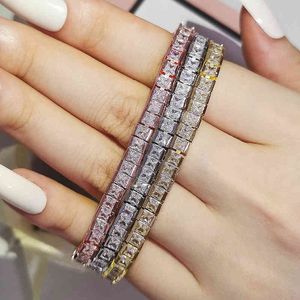 3mm pierre 18 cm de long 925 argent sterling coupe princesse zircon bracelet bracelet pour femmes mariage mariée bijoux de mode S4798