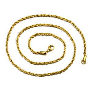 3mm dik 60 cm lange roestvrij staal massief touw gedraaid ketting goud verzilverd hiphop gedraaide ketting ketting voor heren