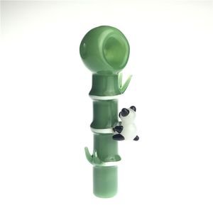 Tipada de vidrio de 4.72 pulgadas con pandas simulados que comen bambú verde grueso Pyrex Funny Glass Smoking Tipes