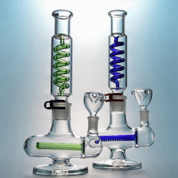 Bongs de vidrio de 3 mm de espesor Construya un Bong Percolador en línea Vaso de precipitados Bong Reciclador Dab Rig Condensador Bobina Vidrio Bongs de agua con un tazón de vidrio de 14 mm