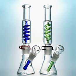 3 mm dikke glazen bongs met kom 2 kleuren 11 inch rechte tube waterpijp vriesbare spiraal waterleidingen bouwen een beker bong inline perc dab olieluik 18 mm vrouwelijk gewricht over zee