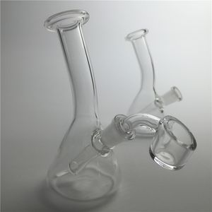 Banger en quartz clair à col court de 3 mm d'épaisseur avec mini pipe à eau en verre bong de 4,3 pouces petite plate-forme pétrolière pour fumer