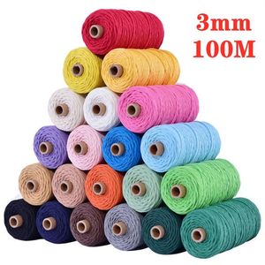 3mm x 100M Katoenen Koord Kleurrijke Touw Draad ed Macrame String DIY Handgemaakte Thuis Bruiloft Textiel Decoratieve supply Wrapping189J