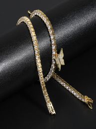 3mm4mm5mm Hip Hop brillant Bling diamant charme papillon pendentifs collier bijoux plaqué platine hommes femmes amant cadeau 1408952