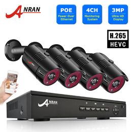 Sistema CCTV de 3MP, sistema de vigilancia POE de 4 canales, Kits de cámaras IP, Kit de cámara de visión nocturna, videovigilancia para exteriores ANRAN