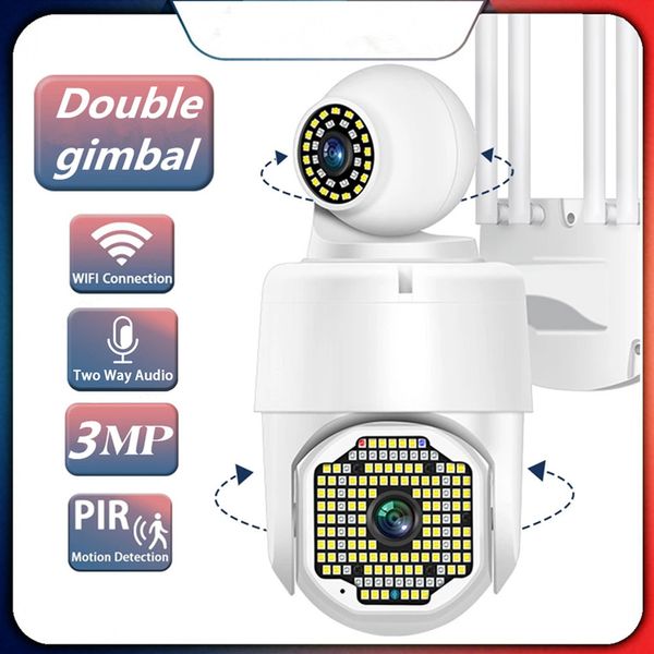 3MP double objectif PTZ Wifi caméra extérieure suivi automatique CCTV sécurité à domicile caméra IP 2 voies Audio Vision nocturne caméras de Surveillance