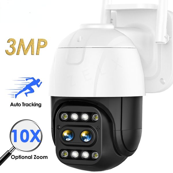 Caméra IP 3MP WiFi PTZ caméra de sécurité extérieure 10X Zoom optique CCTV caméras de vidéosurveillance Mini maison étanche suivi AI