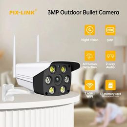 Cámara WIFI para exteriores de 3MP, cámara tipo bala, protección de seguridad, cámara IP, Audio bidireccional, impermeable, cámara CCTV inteligente para el hogar PIX-LINK 240126