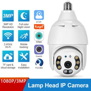 3MP Smart Life Outdoor Bulb Lamp Camera Wifi IP PTZ IR Night Vision Home Security Auto Tracking Video Surveillance Cam Supports Tuya