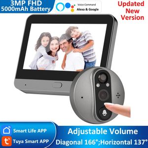 3MP Smart Life Tuya 1080p WiFi Door Bell Eye Puphole Camera 5000mAh Battery Pir Motion Detector ir Alexa Google Digital Viewer 240430