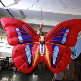 3 mW (10 pieds) avec ventilateur en gros Costume gonflable de style Ladygaga pour la décoration de la ville Costume de papillon gonflable avec bande LED pour la décoration de scène