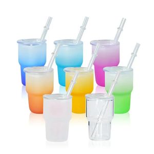 Gobelets en verre à sublimation dégradé de 3 oz, mini gobelet coloré, jus givré, boisson glacée, tasse à bière avec couvercles transparents, pailles pour cocktail/whisky/voyage/bar