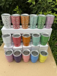 3oz Luipaard Afdrukken Borrelglas Blank Tumblers Met Stro Rvs Waterflessen Dubbelwandige Geïsoleerde Kopjes Mokken 829