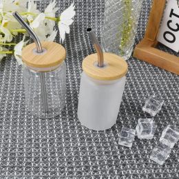 Mini sublimación de 3 oz Vaso de vidrio con tapa de metal Paja Gafas esmeriladas transparentes Copa lindo Vino Alcohol Frasco de vidrio 1229