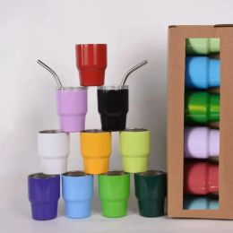 3oz Mini Tumbler Bitterkoekjes Kleuren DIY Craft Sublimatie Borrelglas Hot Koop Blank 3oz Tumbler met Roestvrij stalen Stro 1108