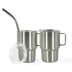 Vaso de chupito plateado de 3oz, vaso de vino de acero inoxidable de 90ML, vaso de chupito pequeño con tapa y pajita para bricolaje