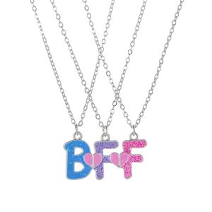 Pacote com 3 colares com pingente de purpurina colorido BFF com letras para 3 crianças, meninas, amizade, crianças, joias, presentes
