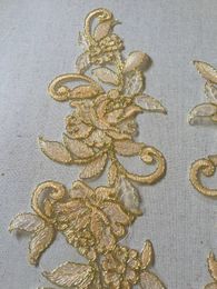 3 Pairs / 6pcs en dentelle Applique Collier Collier Gold Broidery Trims Tissu Couture de tissu Patchwork DIY CRAFT 38X12CM