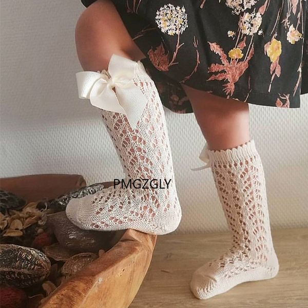 3 pares de calcetines para niños, calcetines hasta la rodilla para niñas, lazo grande, estilo español, princesa, niña pequeña, calcetines de verano, calcetines acanalados de malla, tubo largo de algodón, regalo para niños 230918