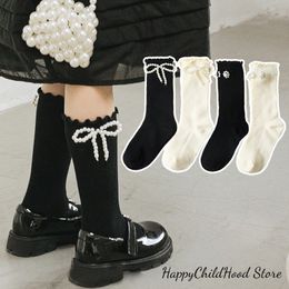 3 pares de calcetines para niños calcetín de pantorrilla para niñas lindas perlas japonesas niños niñas sobre calcetín de pantorrilla primavera otoño volante princesa lolita calcetín 230918