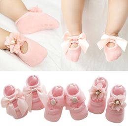 3 pares de calcetines para niños, calcetines de encaje con flores para bebés recién nacidos, calcetines antideslizantes de algodón para niños, calcetines para niñas pequeñas con lazo, regalo de primavera para niñas, sokken 230918