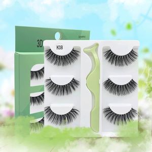 3Pairs/lot 3D Faux Mink Hair Natural Bushy Cross False Eyelashes Charm Eye Lashes Makeup Beauty Eyelash Extension with Green box
