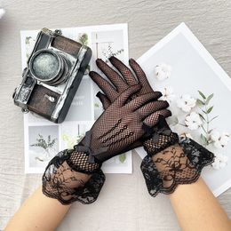 3 paires/pack fournitures de fête dîner gants en résille avec nœud gants de protection solaire pour femmes Punk Halloween maille fine dentelle gants de mariage de mariée