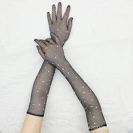 3 paires/paquet fournitures de fête dîner gants en résille avec diamant gants de protection solaire pour femmes 60 cm de longueur Punk Halloween maille fine dentelle gants de mariage nuptiale