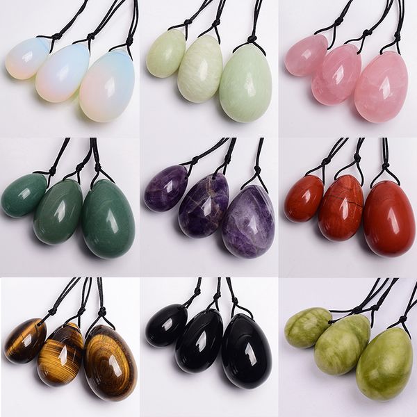 Ventas al por mayor Natural Jade Stone Yoni Egg Set Masajeador Músculo Kegel Ejercicio Mujeres Apriete Huevos de Cristal Masaje Bola Kegel Ejercitador