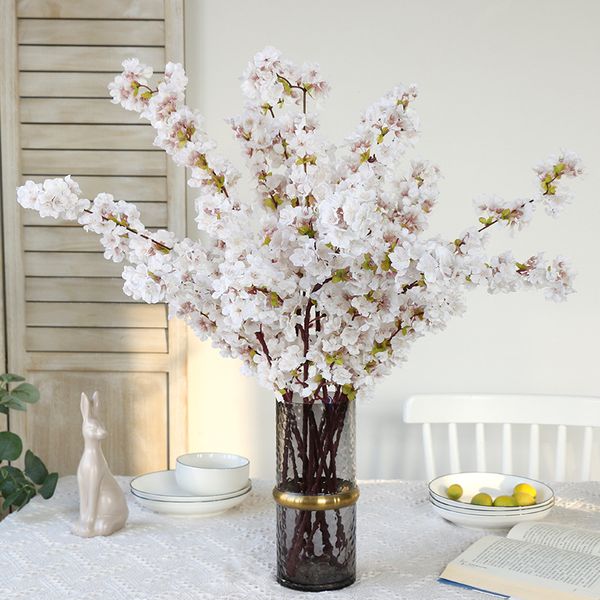 Simulation de branche de fleur de cerisier, 100cm, 3 pièces, pour jardin extérieur, décoration murale de mariage, fleur en soie Sakura, faux arbre de cerisier