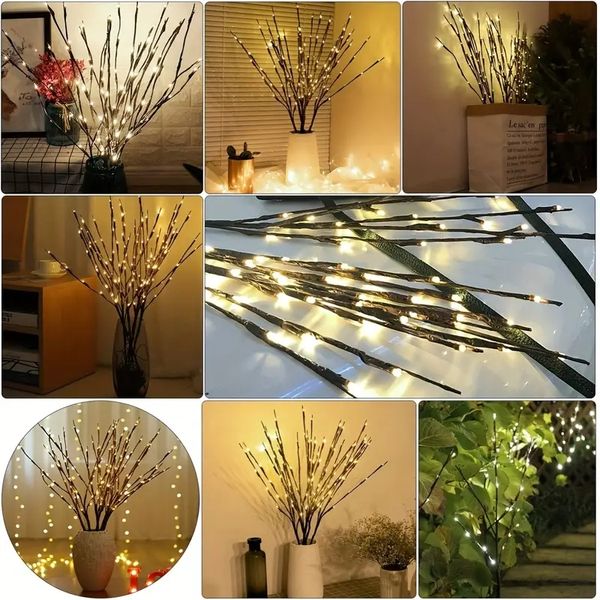 3pc, 20 branches lumineuses LED, veilleuse LED à piles, lampe d'arbre de fée bricolage à économie d'énergie pour vases, belle et, Halloween, Noël, fête, mariage Dacor