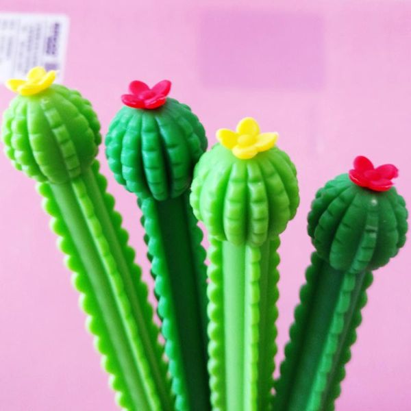 Stylo Gel Cactus créatif frais 0.5mm, 3 pièces, eau noire, Signature carbone pour étudiant, fournitures scolaires et de bureau, papeterie