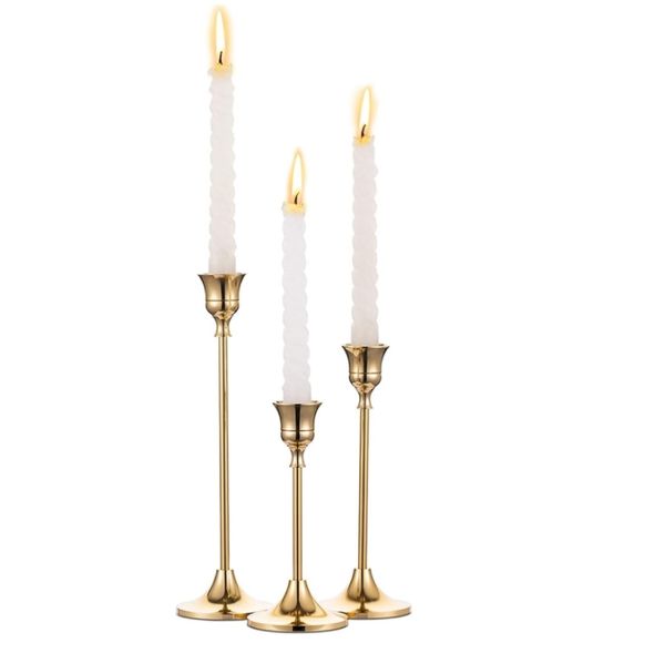 3pc Candlestick Holders Kit Brass Gold Candlestick Set Table de mariage Table Decorative Candlestick Stand For Party Dinning