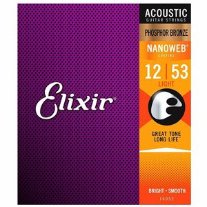 3PC Elixir 16052 Nanoweb Acoustic Guitar Strings Light 12-53 Phosphor Bronze