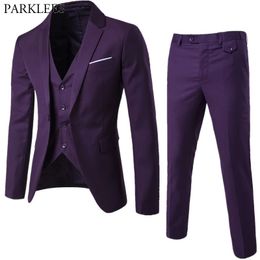 3 st Mannen Paars Pak JacketPantsVest Merk Slim Fit Elegante Pakken Met Broek Heren Grooming Busienss Tuxedo Suits Ternos S-6XL 240104